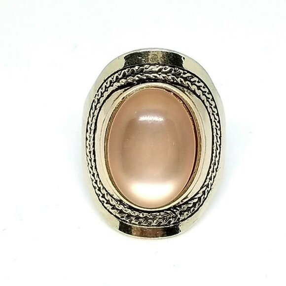 Peach Acrylic Cabochon Large Gold Tone Statement - Picture 1 of 4